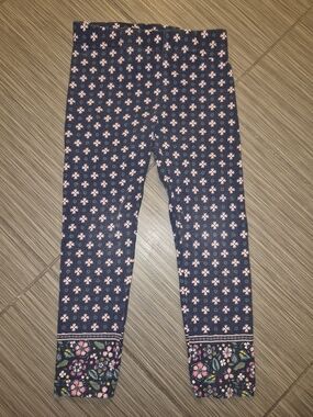 Carter's Navy Leggings with Pink Floral Print and Decorative Ankles 3T
